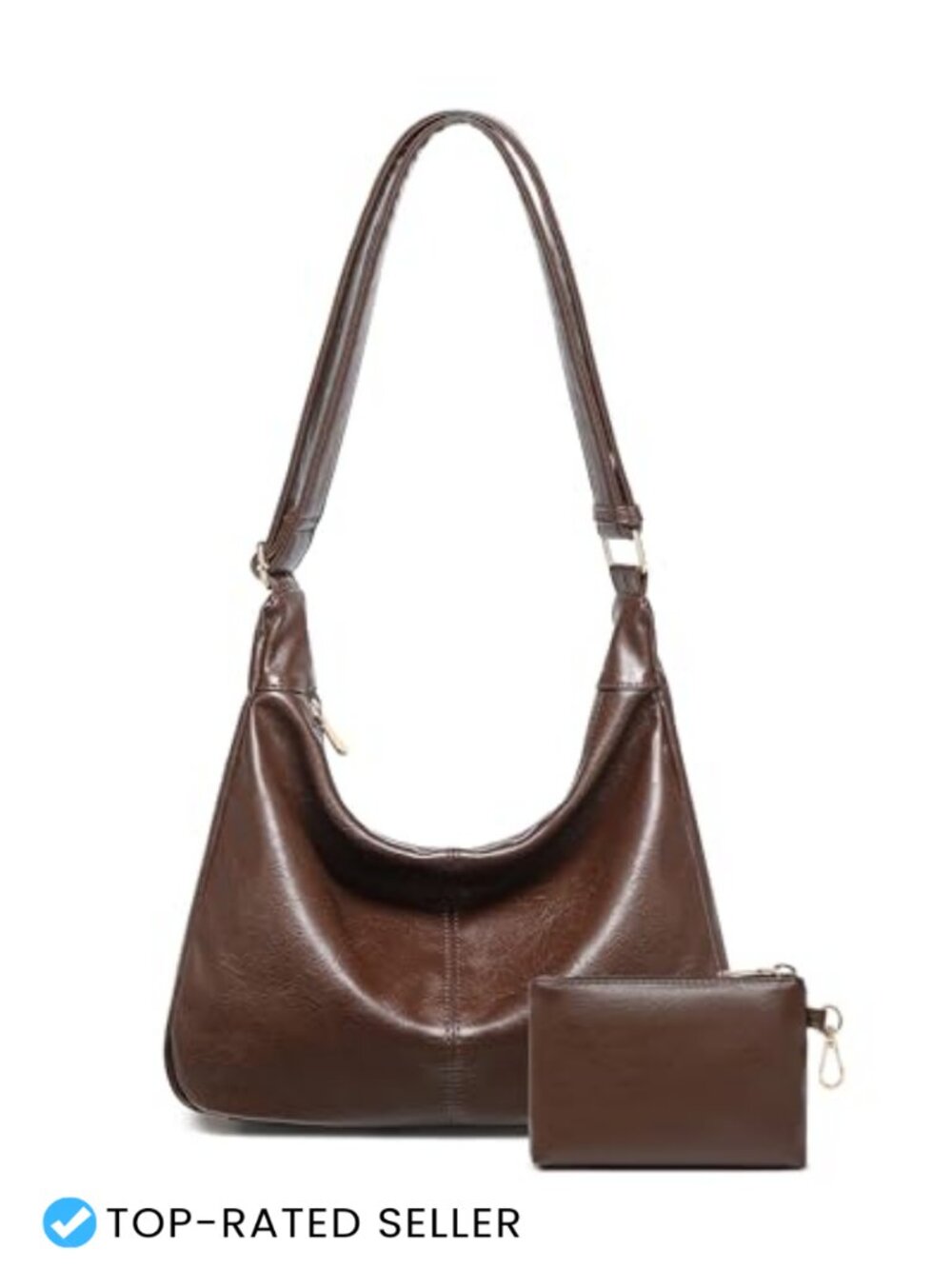 Soft Vegan Leather Hobo Bag with Mini Purse Slouchy Shoulder Crossbody Handbag
